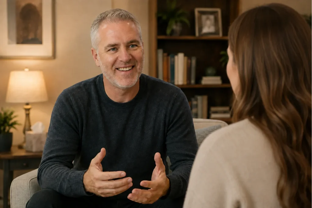 Kevin-Joel Coupland counseling a patient