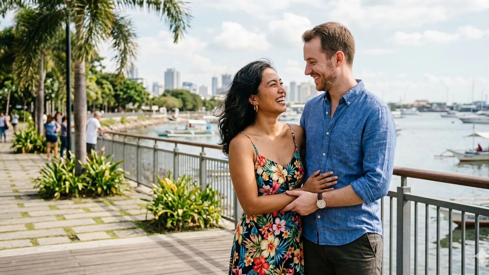 Happy couple spending time together outdoors
